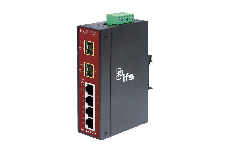 Medienkonverter, Industrial, 4-Port Ethernet to SFP, 4x10/100 Mbps, 2x SFP 100FX