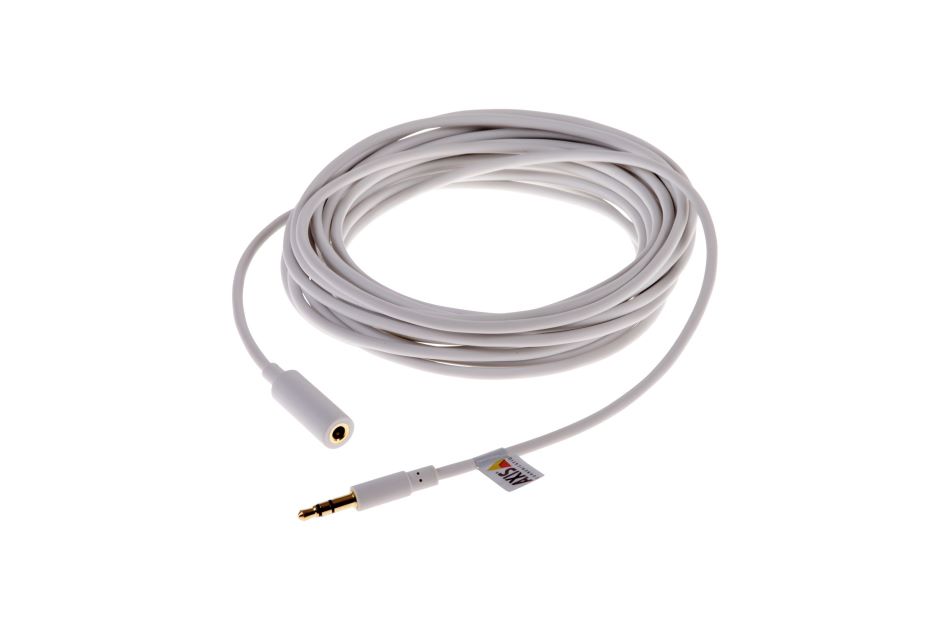 Weißes Audiokabel mit 3,5-mm-Stecker und -Buchse.