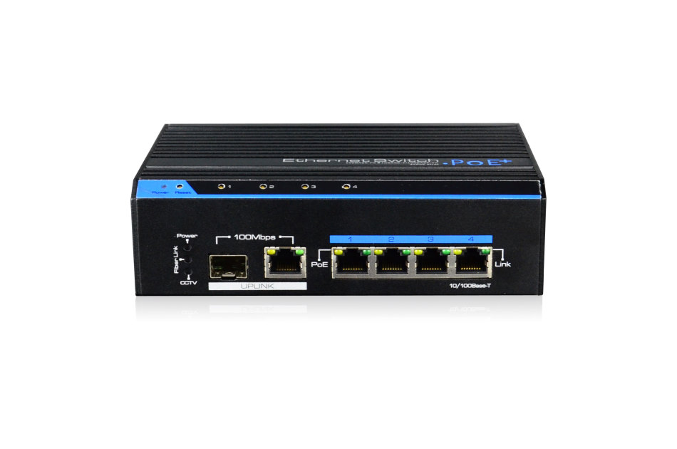 Switch, Unmanaged, 120W, 4xPoE 1x RJ45, 1x SFP 100Mbps, Industrie-Design, -40°C~+75°C