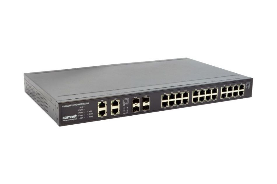 Gigabit Switch, Managed, 19”, 24xRJ45, 4xSFP, 48VDC