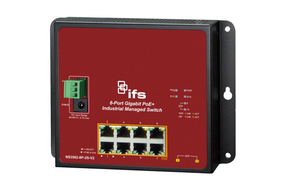 Gigabit Switch, Managed, 8x RJ45, PoE+, 2x SFP, -40°C ~ +75°C, Wandmontage