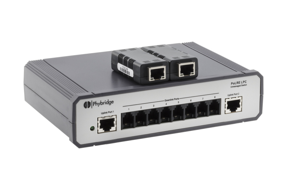 PoLRE LPC Switch, 8 Port, 10 Mbit/s., 2x 10/100 Base Uplink, 2x Phylink Adapter