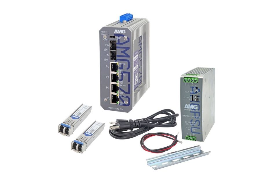 Industrieller 6 Port Managed PoE Switch Kit, 2 x 10/100/1000BT RJ45 mit 60/90W PoE, 2 x 10/100/1000BT RJ45 mit 30W PoE