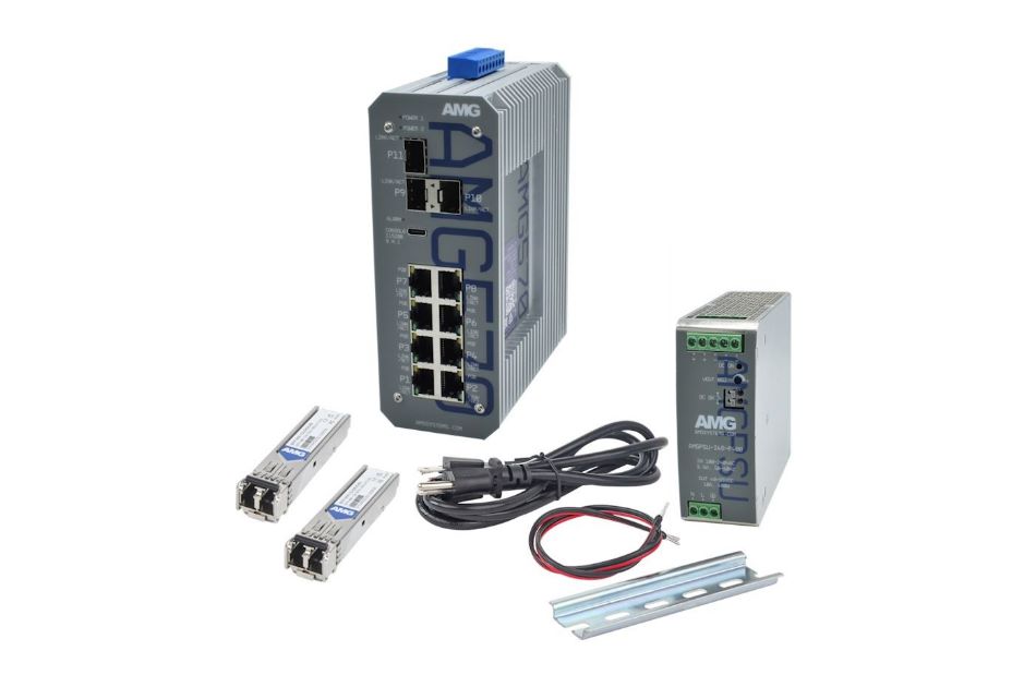 Industrieller 11 Port Managed PoE Switch Kit, 2 x 10/100/1000BT RJ45 mit 60/90W PoE, 4 x 10/100/1000BT RJ45 mit 30W PoE