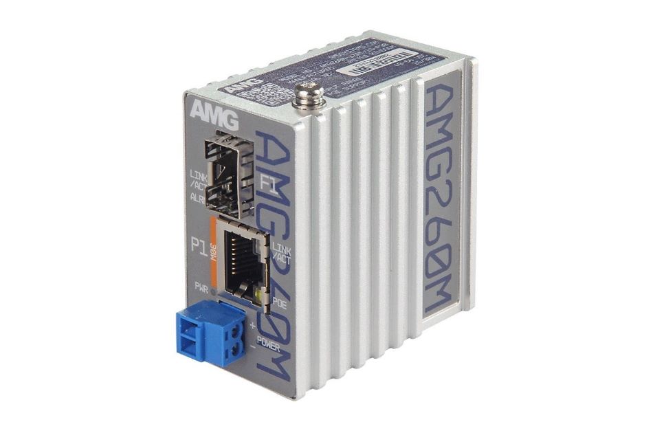 Industrieller Mini Medienkonverter, 1 x 10/100BT RJ45 30W, 1 x 100/1GBFX SFP Slot, 48-56 VDC Input, DIN Rail / Wandmontage