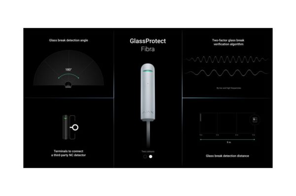 weiß, Glasbruchsensor, drahtgebunden, bis 9m, 18° für Ajax Hub Hybrid